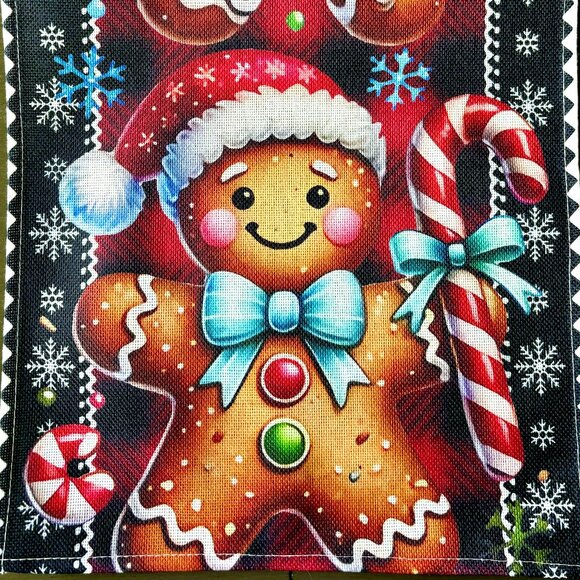 72" Whimsical Vibrant Gingerbread People Candy Snowflakes Christmas Table Runner - Picture 8 of 10